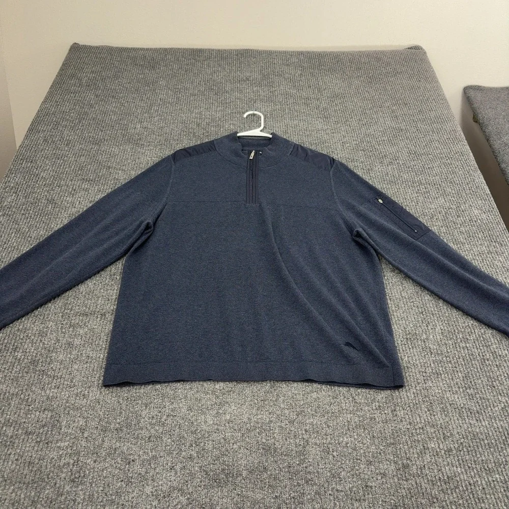 Tommy Bahama Pullover Mens XL Blue Cotton Blend Quarter Zip IslandZone Casual